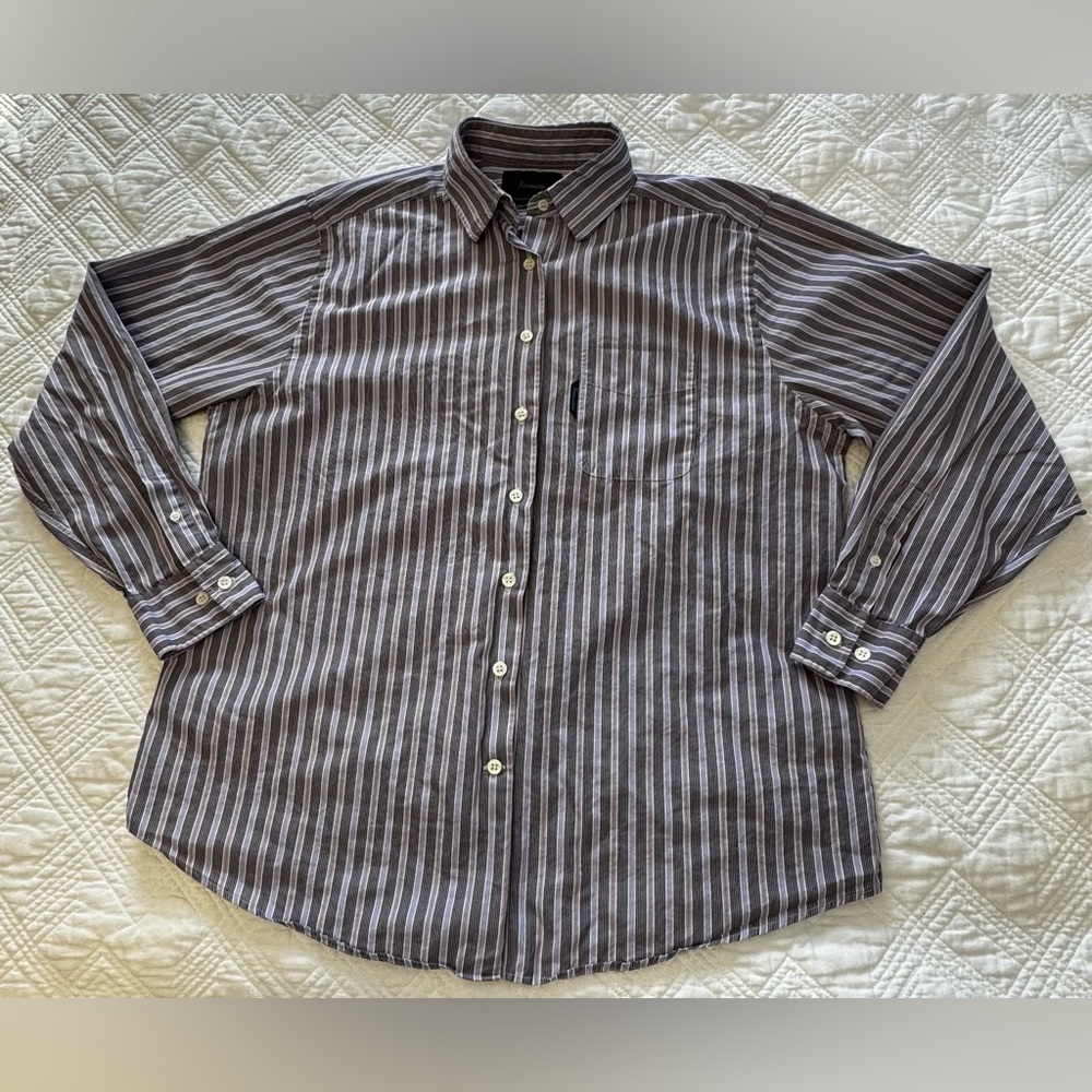 Faconnable Women’s Cotton Plum Blue Olive Lavender Striped Oxford Shirt Large